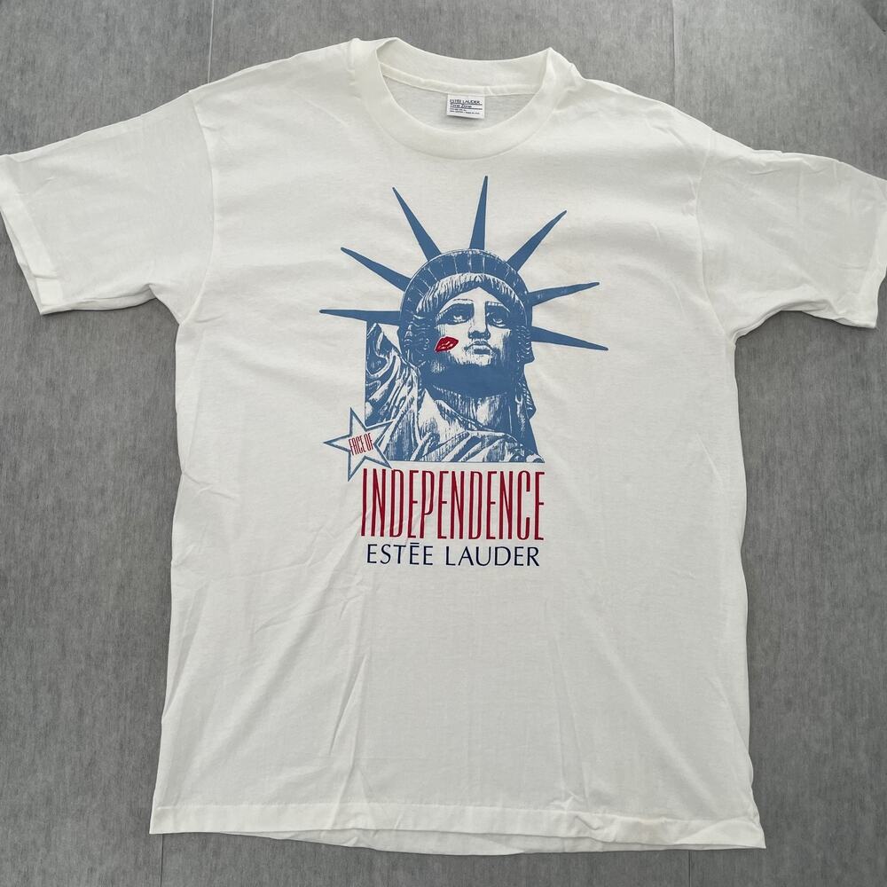 VINTAGE Estee Lauder Shirt Adult OS White Statue of Liberty Face Of independence